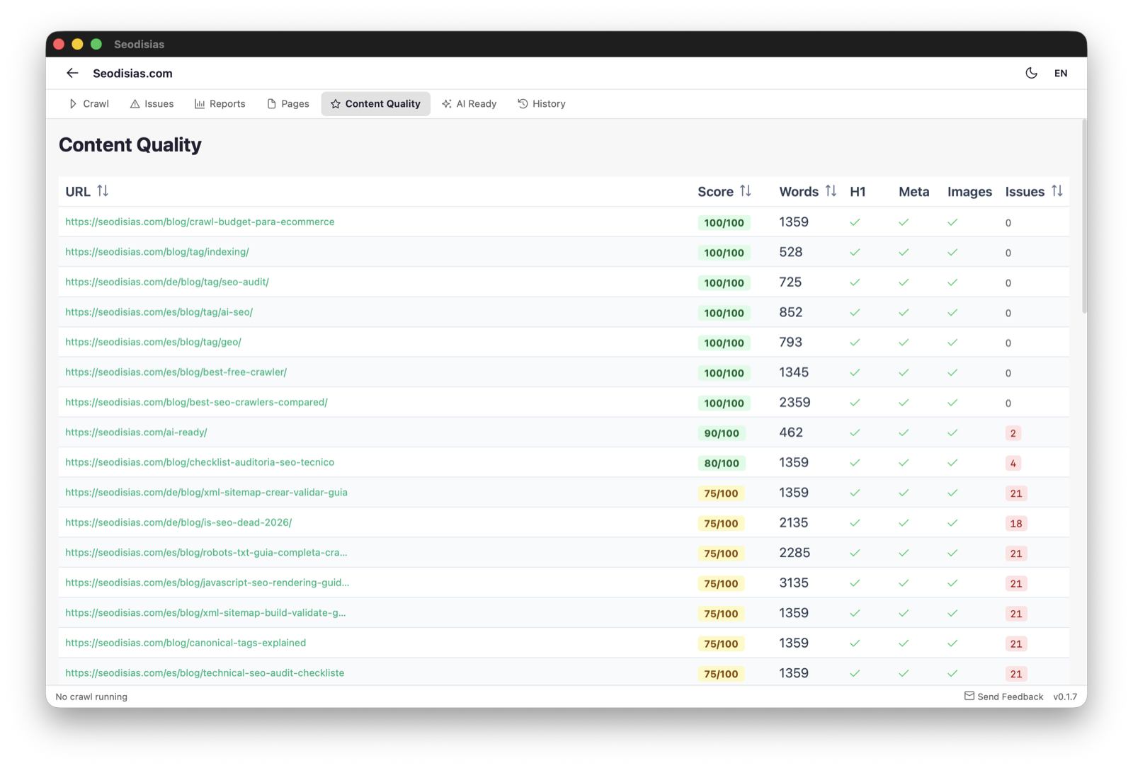 Seodisias desktop SEO crawler app
