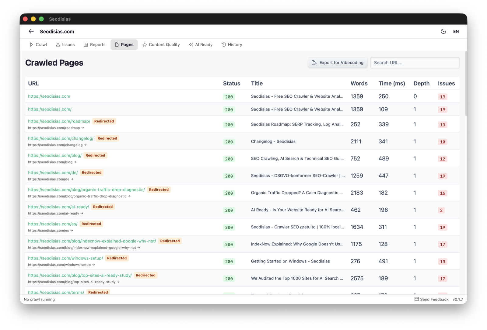 Seodisias desktop SEO crawler app