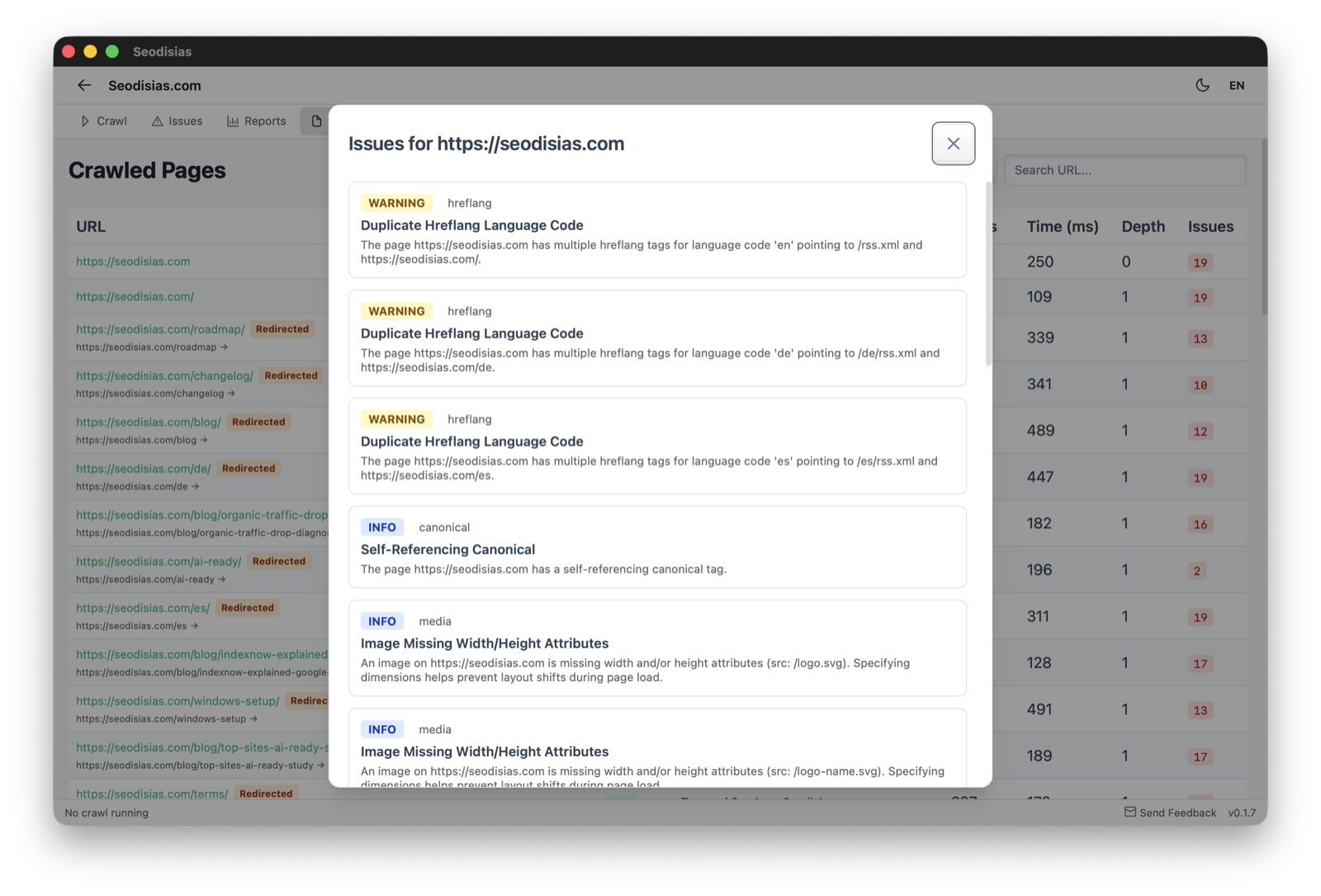 Seodisias desktop SEO crawler app