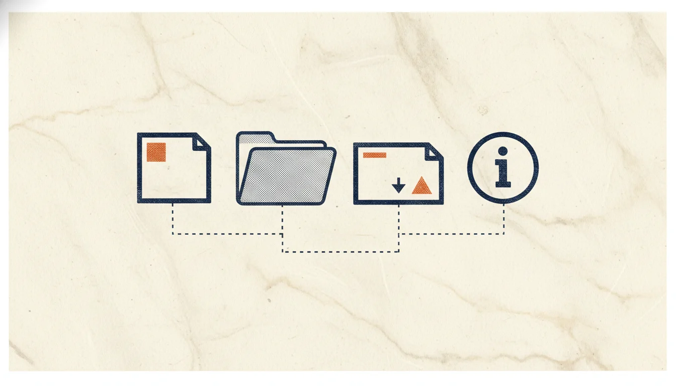 A blueprint style row of small site files connected by lines, representing robots.txt, sitemap.xml, llms.txt and structured data.