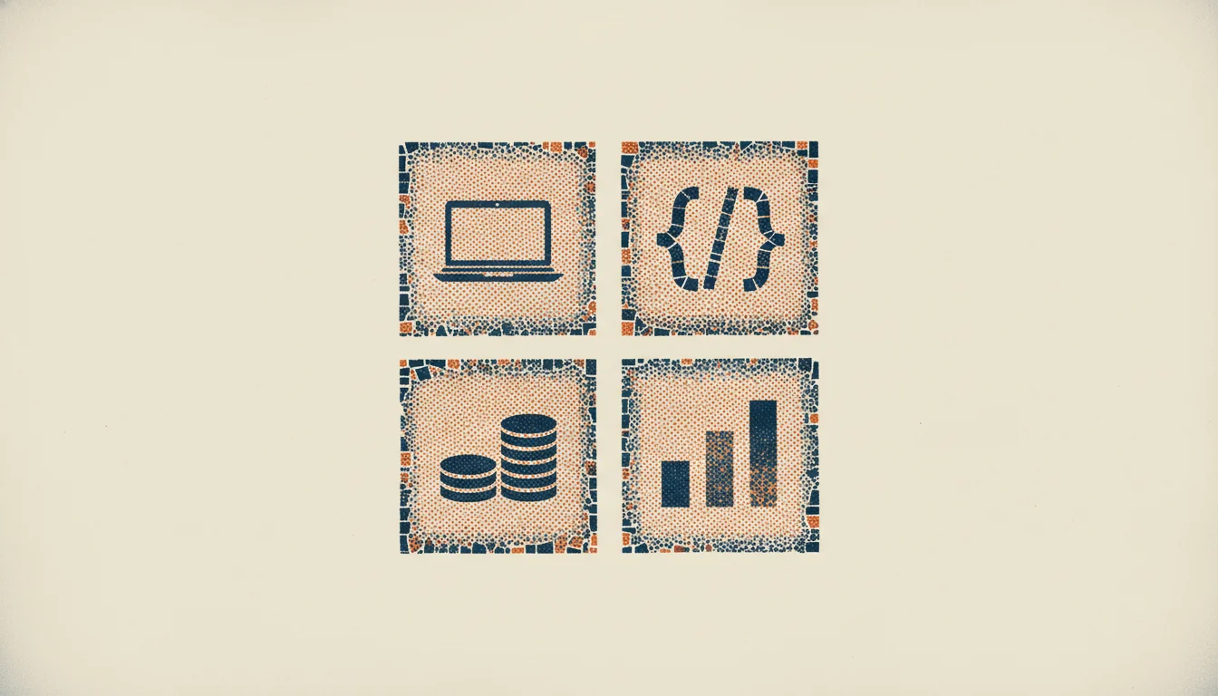 Four icons in a 2 by 2 grid showing the four dimensions to compare when switching crawlers: machine, JavaScript, pricing, and reporting.